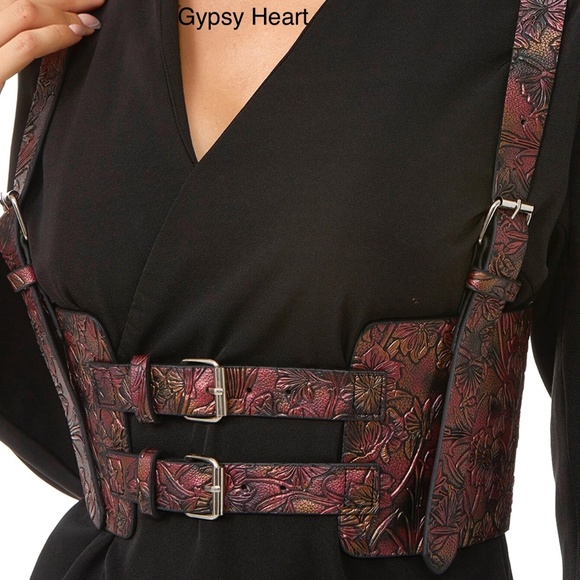 boutique Accessories - Holographic Floral Pattern Harness Belt Corset Belt